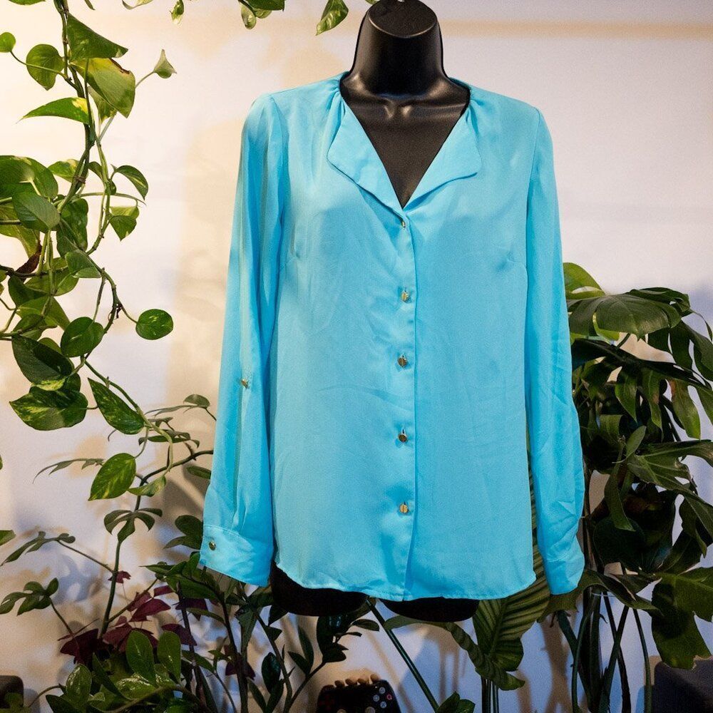 The Limited Teal Button-Down Blouse, Gold Buttons, Size XS
